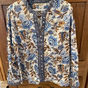 Soft Surroundings Blue and Brown Floral Blouse